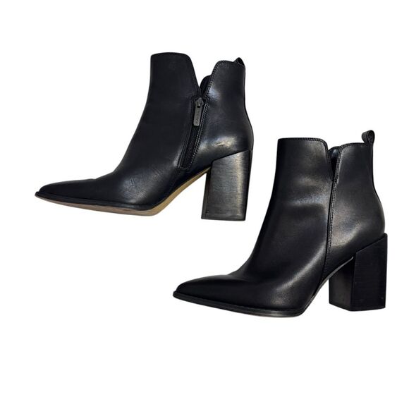 NINE WEST Women's 9 Birds Block Heel Booties Black Leather Ankle Boots Zipper - Picture 5 of 12